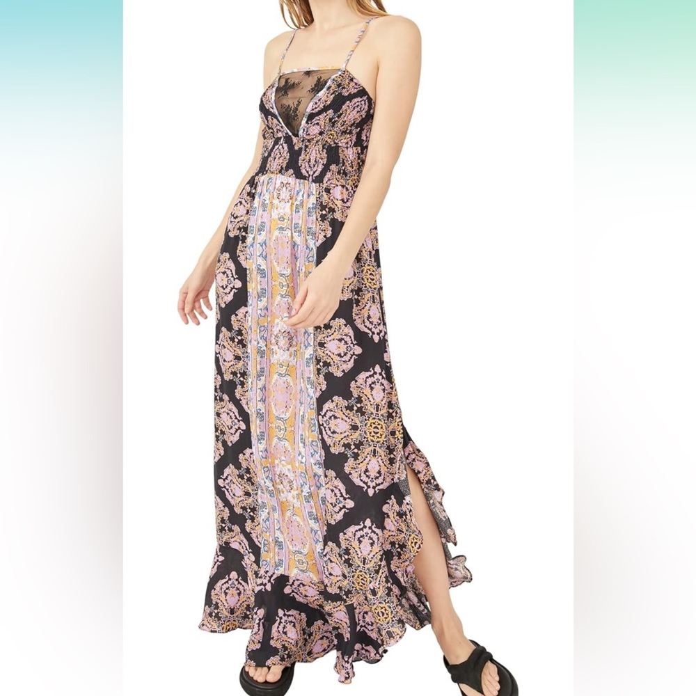 Free People Floral Maxi Dress - Black and Pink